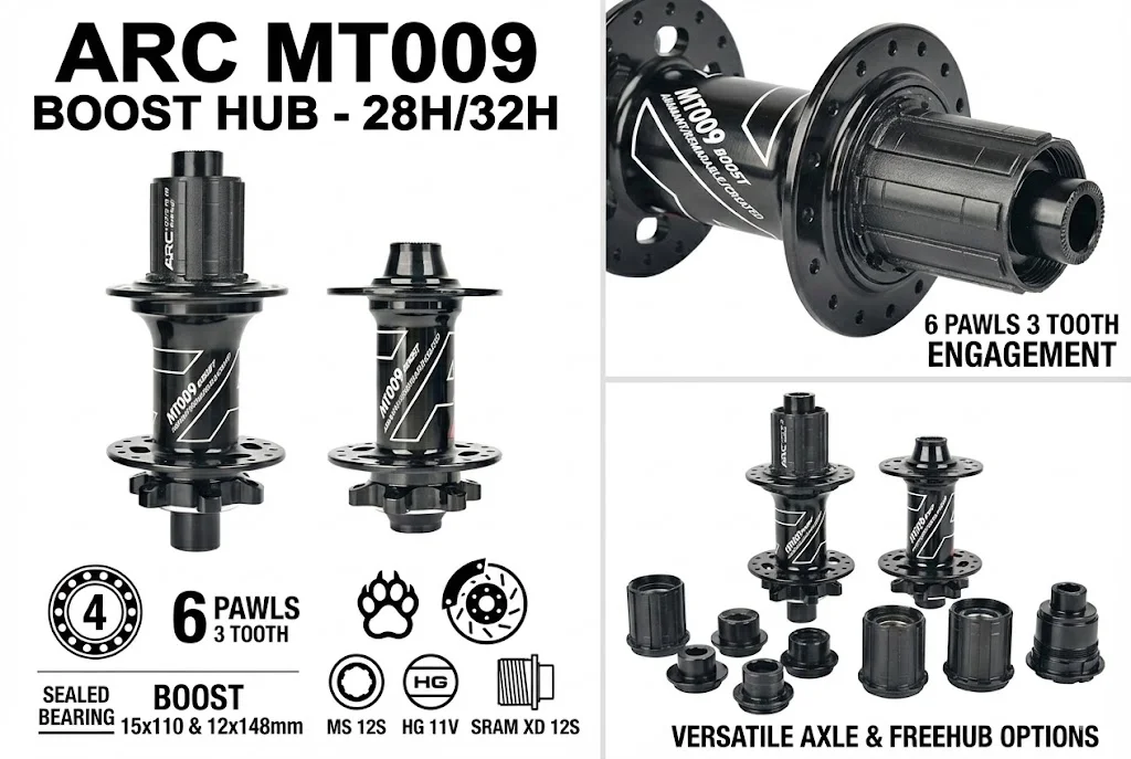 ARC MT009 BOOST-Naben, 110 x 15 148 x 12 mm, 6 Sperrklinken, 114 Klicks, 28H/32H, CNC-Aluminium-MTB-Naben mit Freilaufkörper für 12 Sekunden – Detail 6