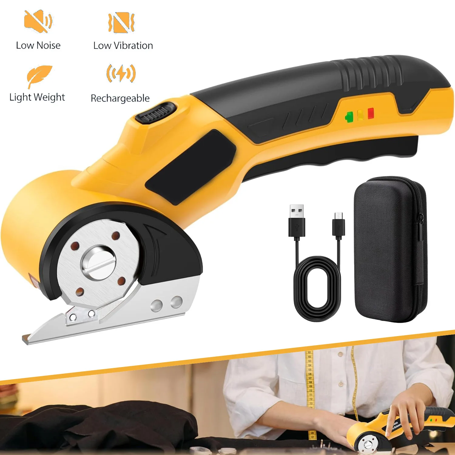 Taglierina per scatole di cartone con blocco di sicurezza e luce LED, strumento per tagliare tappeti con motore brushless ad alta efficienza, taglierina rotativa per tessuti, tappeti, cartone,