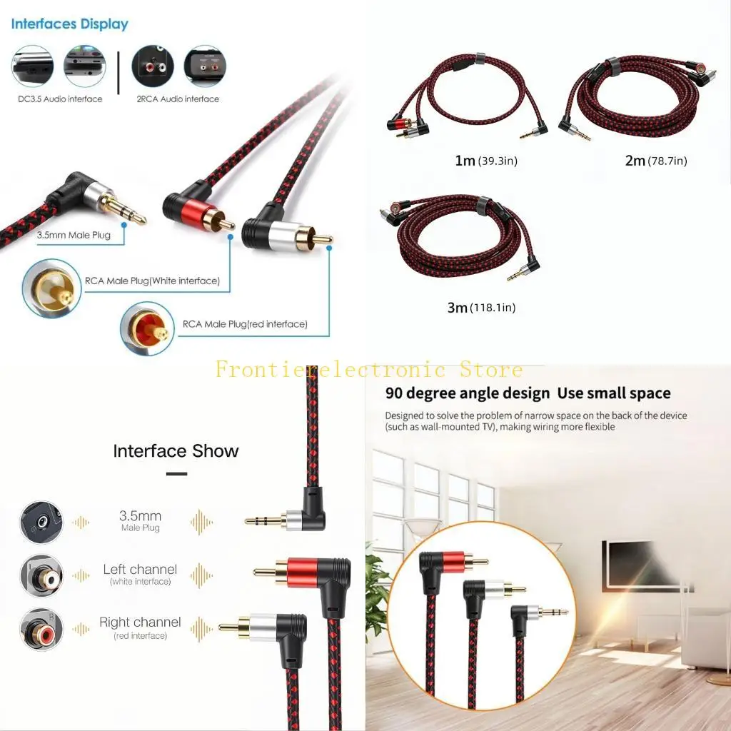 G8DB Stereo Cable 3.5mm to 2RCA Cord for Desktop Music Routing Hookup