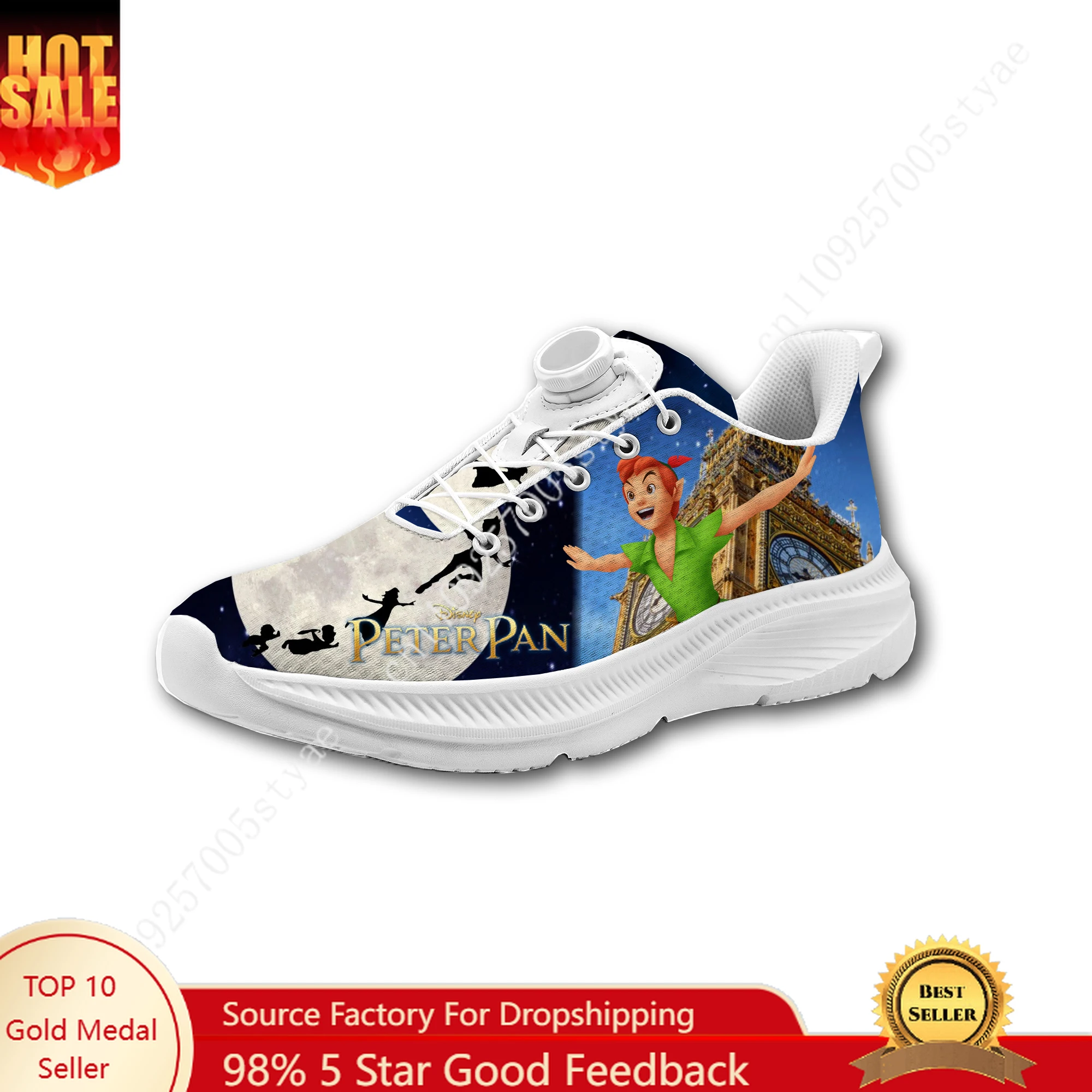 Disney Peter Pan Sneakers Mans Womans Rotating Button Without Laces Running Shoes Outdoor Sports Personalized Custom Shoes