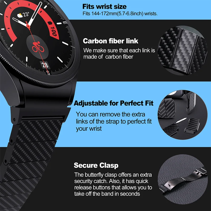 Luxury Carbon Fiber Band For Samsung Galaxy Watch 7 6 5 4 40mm 44mm Bracelet For Galaxy 5Pro 45mm 4 6 Classic 43 47mm 46mm Strap