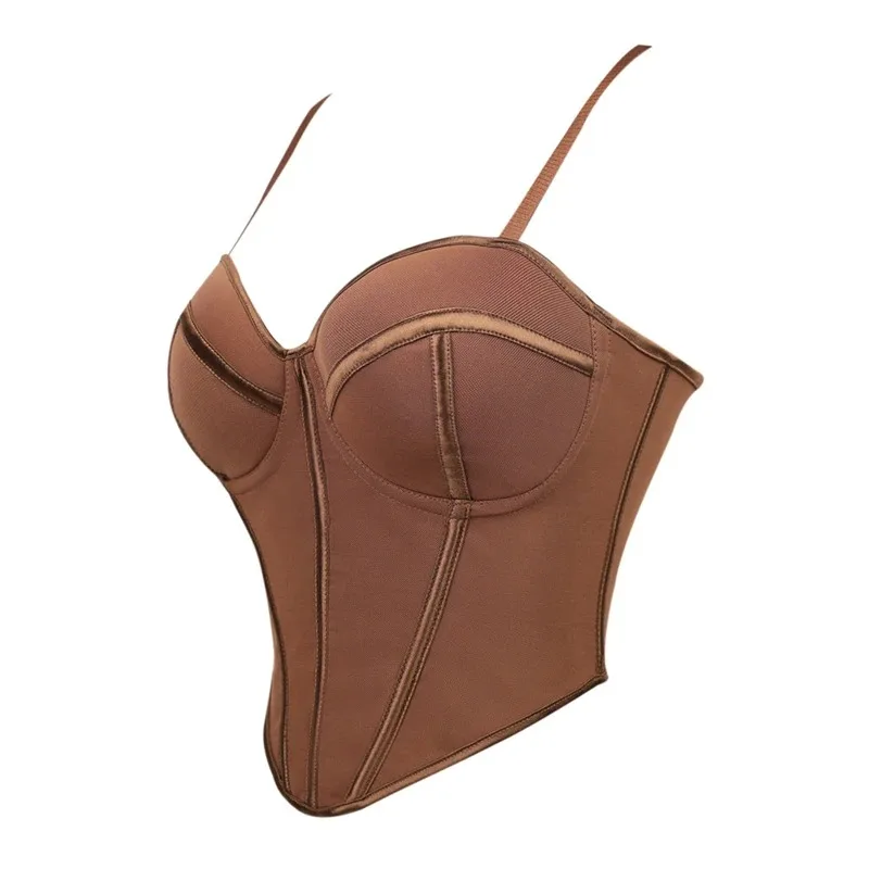 

Сексуальный женский бюстгальтер без бретелек с эффектом пуш-ап, формирователь талии, облегающий топ с рыбьей косточкой, кофейный