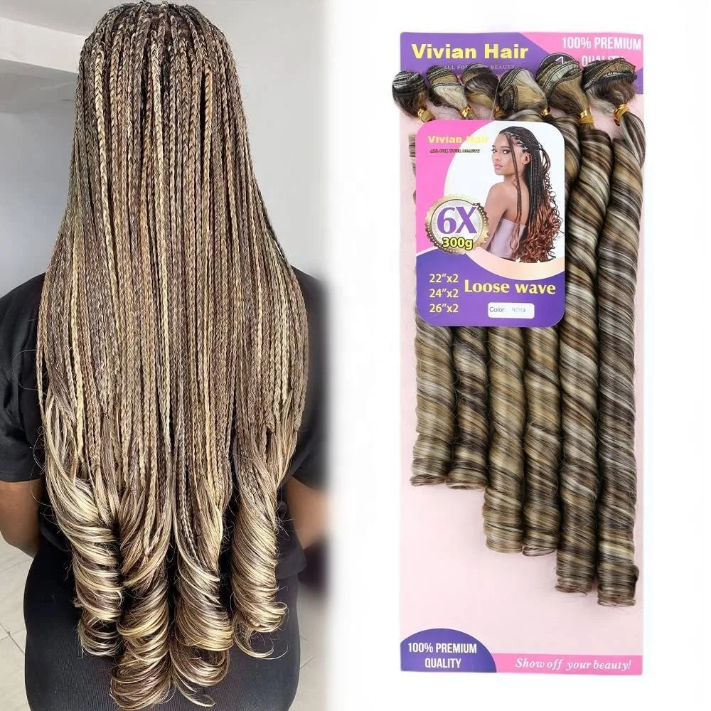 6X 300g Loose Wave Bulk Braiding Hair 22/24/26 In Highlight Balayage Brown Blonde No Weft Bulk Hair for Boho Box Braids bohemian