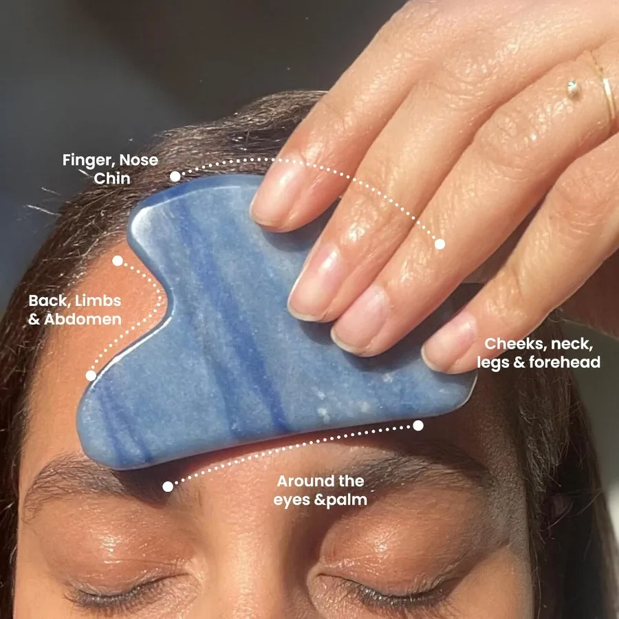 Gua Sha Facial Tools Face Lift Roller สําหรับริ้วรอยธรรมชาติ Skincare เครื่องมือ Jade Roller Guasha เครื่องมือสําหรับ Face Blue Aventurine