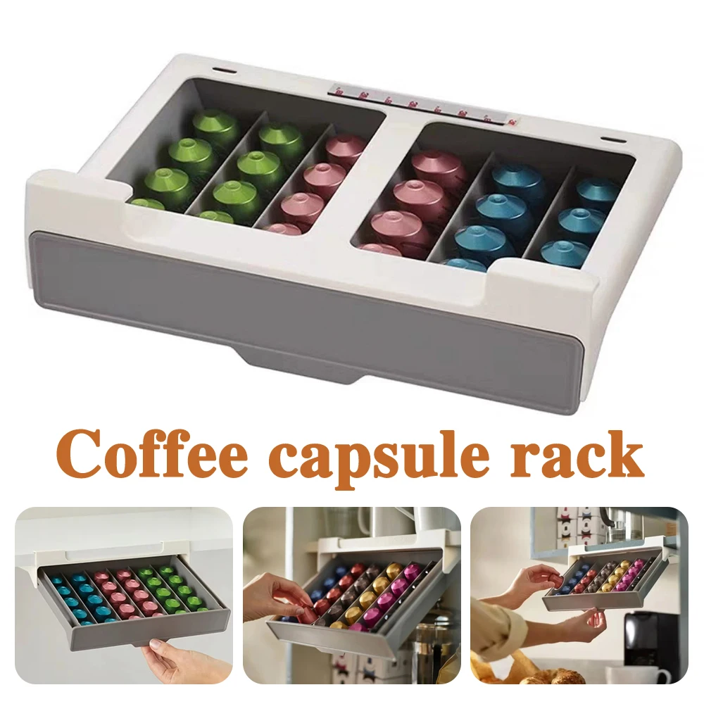 Coffee Capsule Sliding Drawer Nespresso Coffee Capsule Storage Holder No Punching Kitchen Coffee Capsule Organizer Box