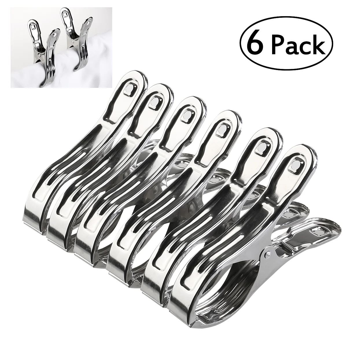 

ULTNICE 6pcs Stainless Steel Clothespins Windproof Clips Laundry Durable Beach Towel Hanger Clamp