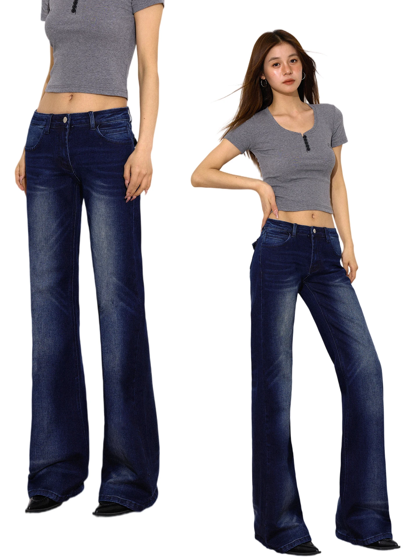 

Low Waist Bell Bot Jeans Women Slim Fit Elastic Cotton Pants Winter Spring Faion Ladies High Waist Wide Leg Jeans