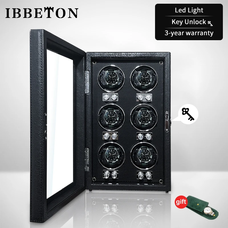 IBBETON Luxury Brand Wood Watch Winder High-End  6 Slot Automatic Watches Box with Mabuchi Moto Watch Cabinet Clock Storage Box