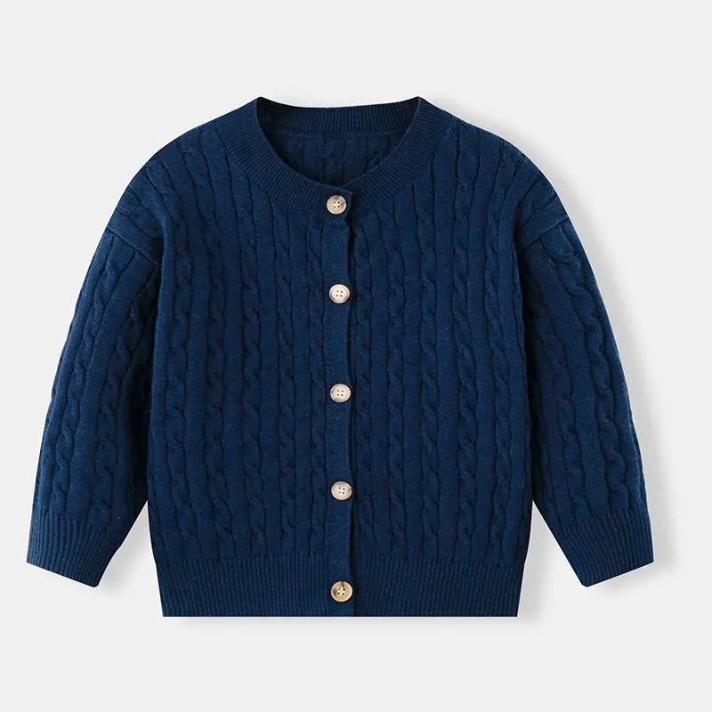 2026 new European and American spring and autumn boys and girls baby cotton thread twisted twist sweater jacket children's knit