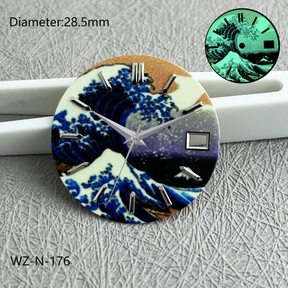 28.5mm NH35 dial Kanagawa green full luminous dial nh36 suitable for NH35/NH36 automatic movement Godzil dial can customize logo