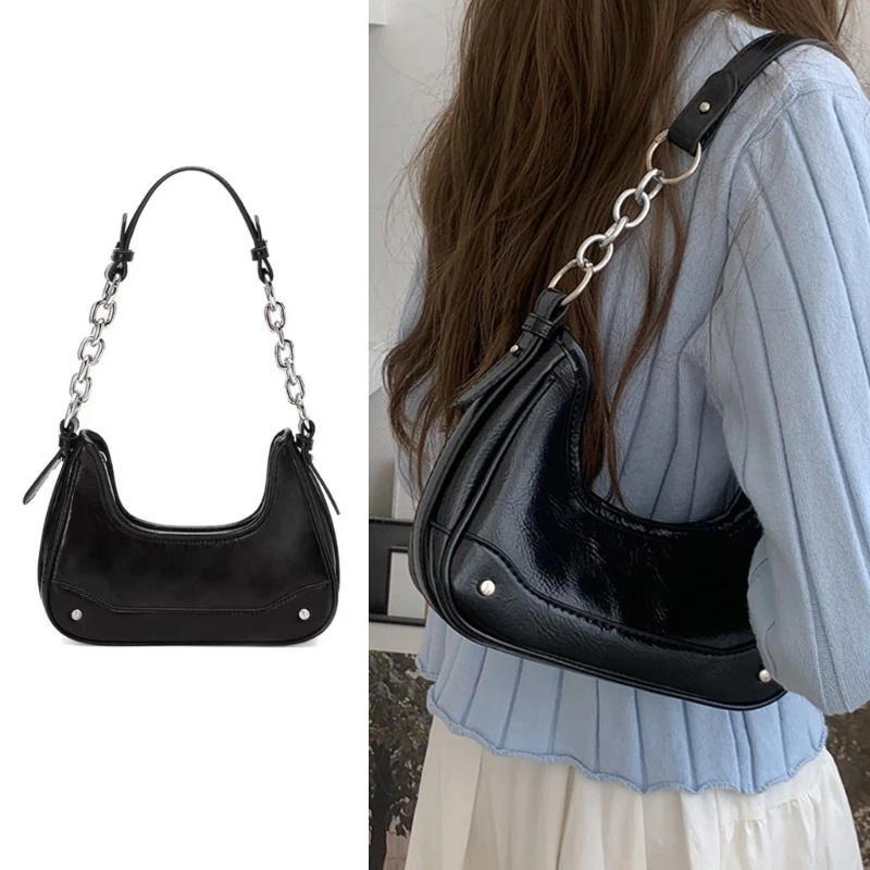 

Women Simple Fashion Shoulder Bag Solid Color PU Leather Chain Underarm Bag Female Daily Casual All-match Handbag for Work Party