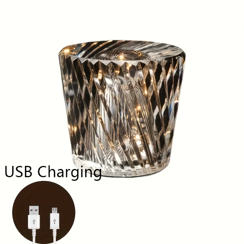 كريستال الماس ضوء الليل مطعم طاولة بار ضوء جو ضوء غرفة نوم السرير الجدول مصباح مصباح رومانسي قابل لإعادة الشحن #6