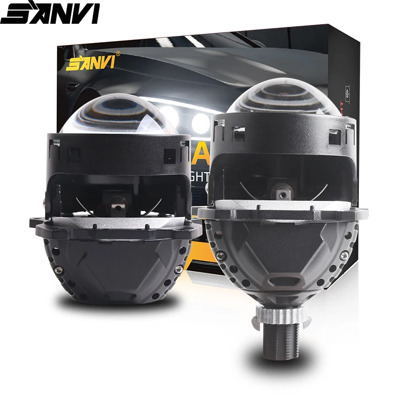 SANVI  New  3'' Bi LED Projector Lense for Hella 3r Projector H4 H7 9005 9006 Auto Lamp Upgrade with Angel Eyes 5500K 13350Lux