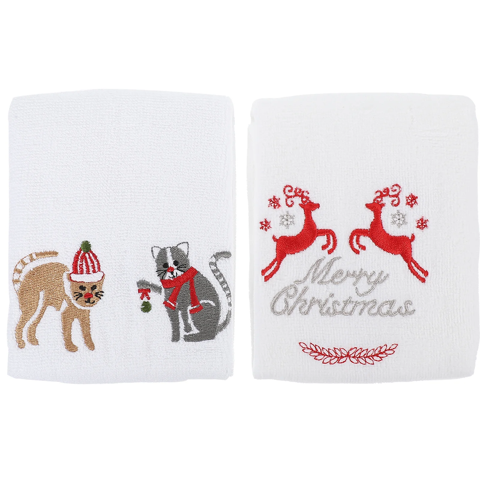 

2Pcs Christmas Dish Towels Embroidered Kitchen Cotton Cloths Absorbent Washcloths Multi-Function Cleaning