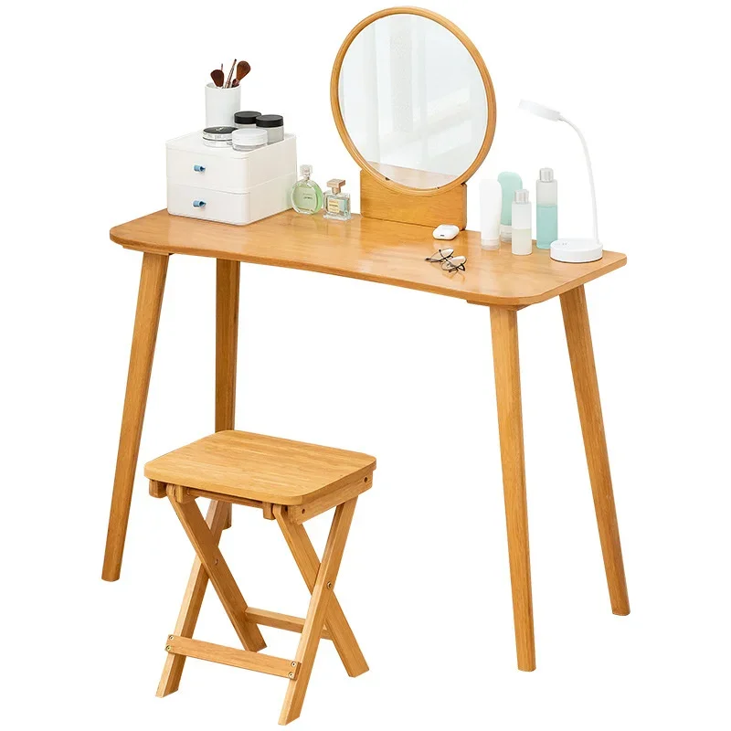 Multifunctional Dressing Table,Simple Makeup Furniture with Mirror Stool, Smooth Rounded Corners Dressers,Elegant Vanity Station