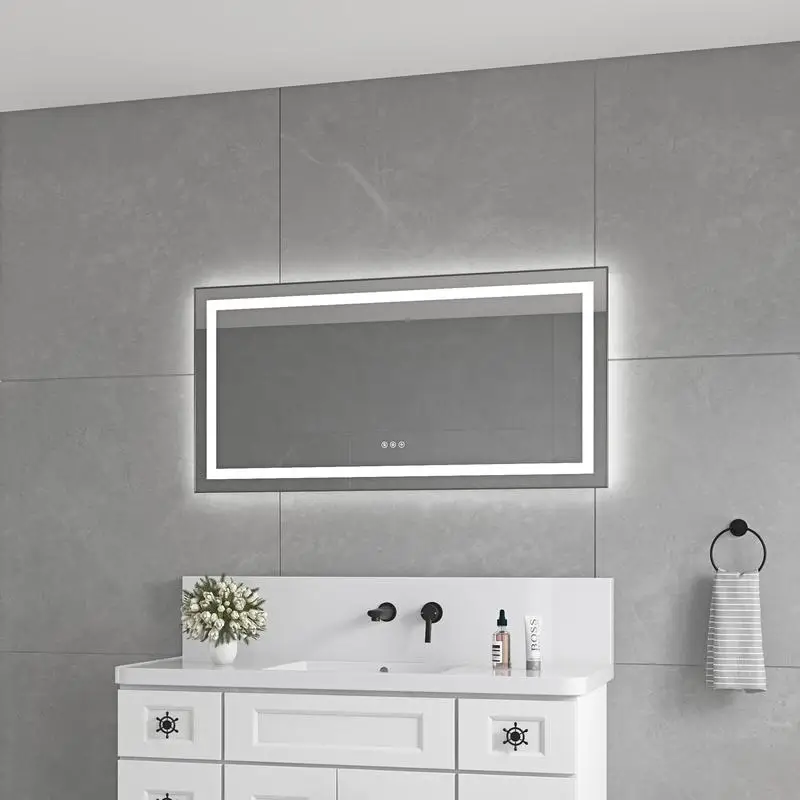 

48" x 24" LED Bath Mirror with Front & Back Light, Wall-Mount Vanity Mirror, Aluminum Frame, Anti-Fog, Memory Function, 3 Color