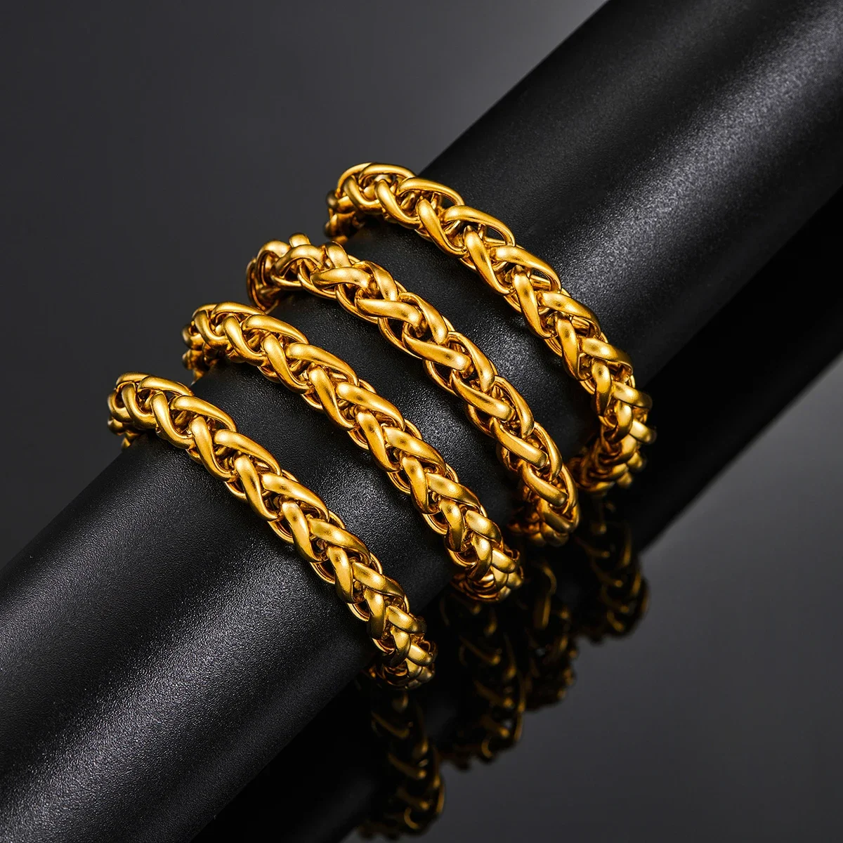 HIYEE Thickness 3/4/5/6/7/8mm Gold Color Wheat Braided Stainless Steel Necklace Link Classic Curb Chain for Men Women Jewelry