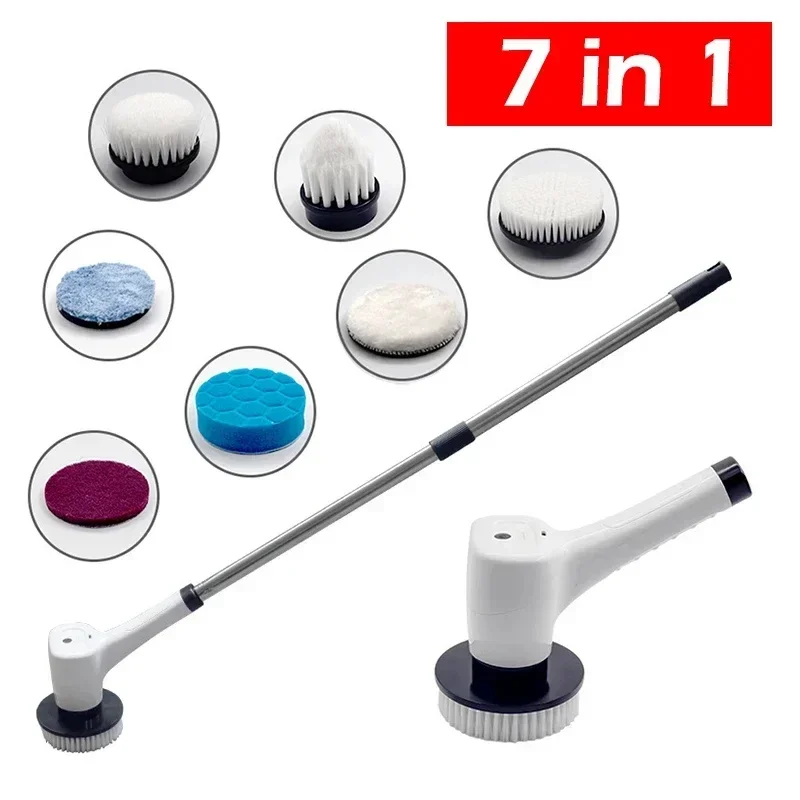 Electric Cleaning Brush Kit 7 in 1 Wireless Spin Cleaning Scrubber for Bathroom Kitchen Floor Handheld Furniture Cleaner