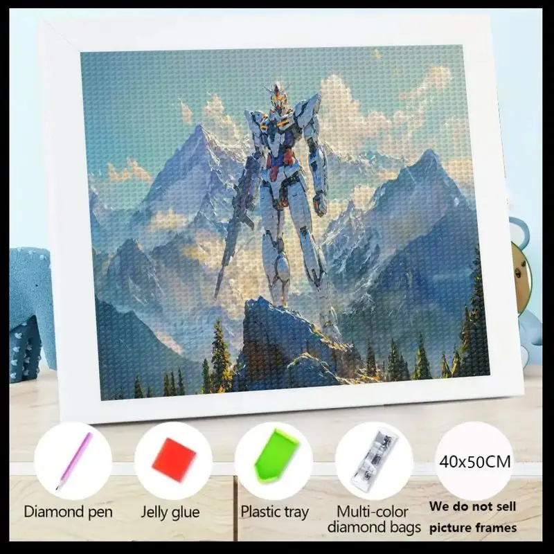 

1PC DIY 5D Full Drill Diamond Painting Kit, Epic Sci-Fi Mecha Robot Warrior in Majestic Mountain Landscape, Round Crystal Rhines