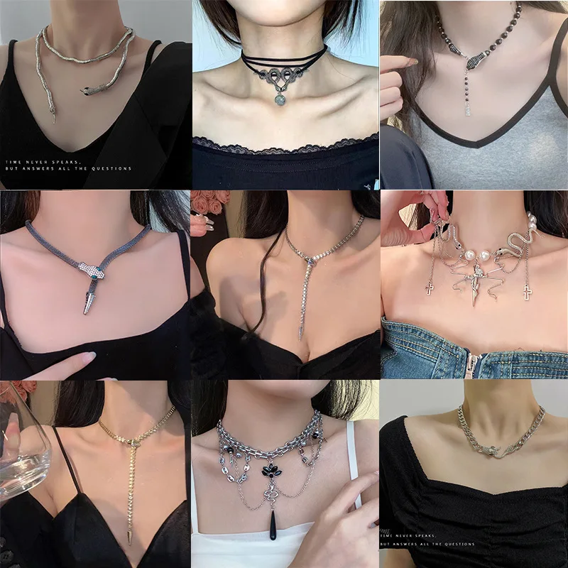 Naszyjnik Snake Choker Necklaces Y2k Chain Pearl Cross Gothic Jewelry Punk Pendant Neck Joyas De Mujer Layered for Women's Girls