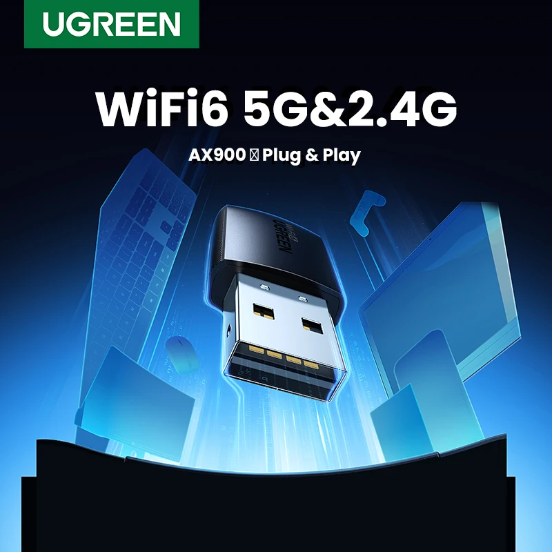 Адаптер UGREEN Wi-Fi AX900/AC1300, 2,4 ГГц, Wi-Fi, USB Ethernet для ПК, ноутбука, настольного ПК, Windows, Linux, Wi-Fi, антенна, ключ, сетевая карта