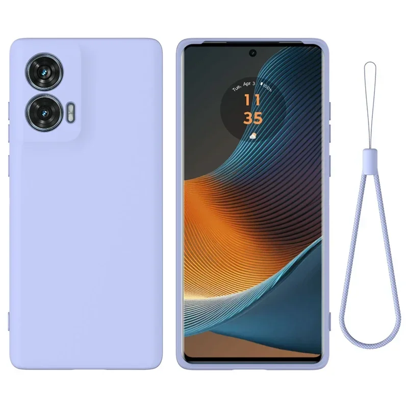 

For Motorola X50 UITRA MOTO EDGE 50 FUSION Case Lanyard Solid Color Liquid Soft Silicone Anti-fall Back Cover