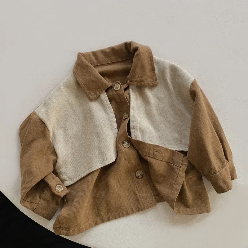 

Autumn New Children Long Sleeve Lapel Shirts Baby Boys Cotton Casual Tops Fashion Patchwork Girls Cardigan Coat Kids Clothes