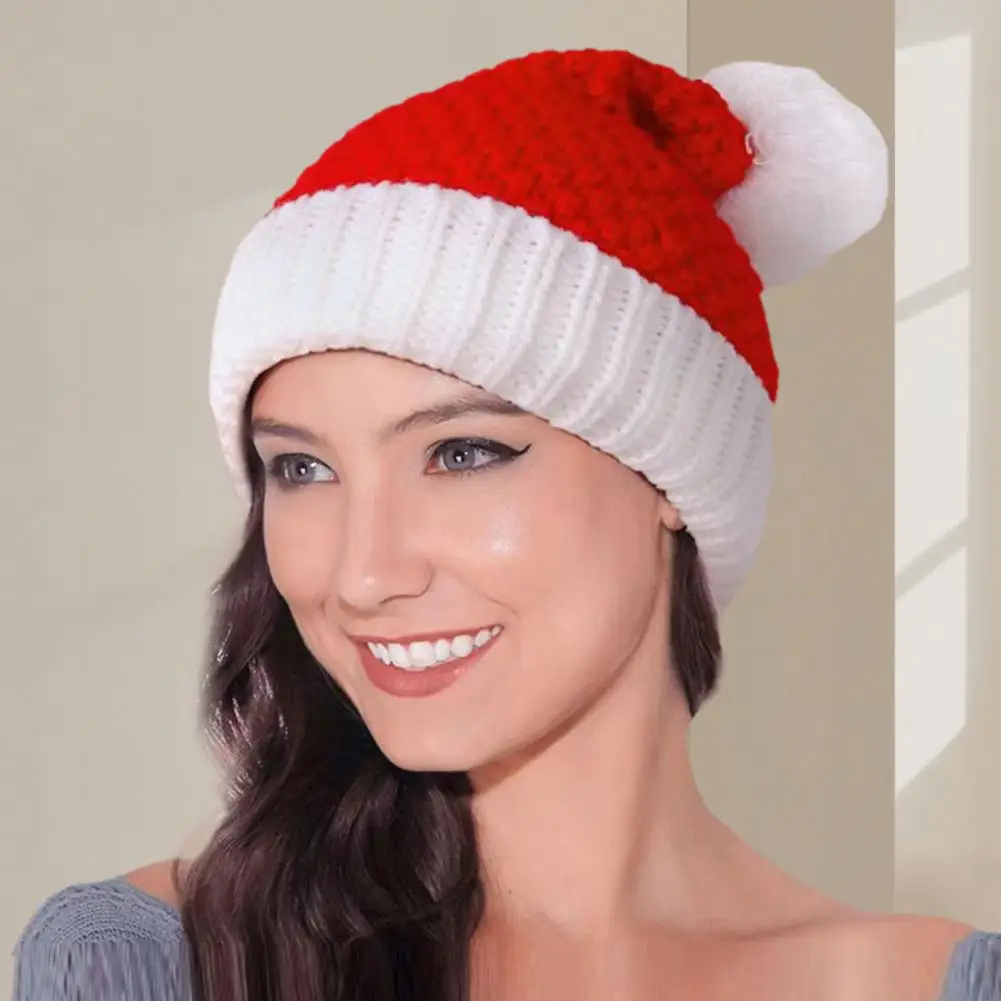 Santa Hat with Pompom Christmas Beanie Hat Peaked Cap Unisex Winter Christmas Hat for Parties Photo Props Santa Claus Cap