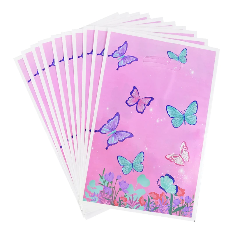 10Pcs Pink Butterfly Candy Gift Bags Baby Shower Kids Girls Birthday Party Decorations Snack Cookies Packaging Bag