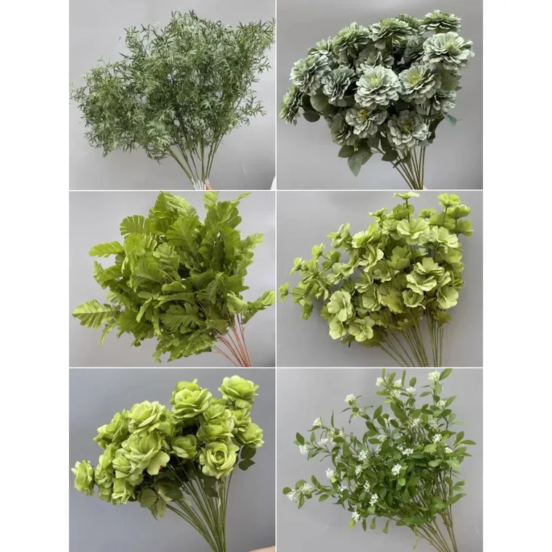 

5PCS Wedding Floral Simulation Green Plant Artificial Flower Green Grass Plastic Plant Fake Leaf Home Boda Decoration