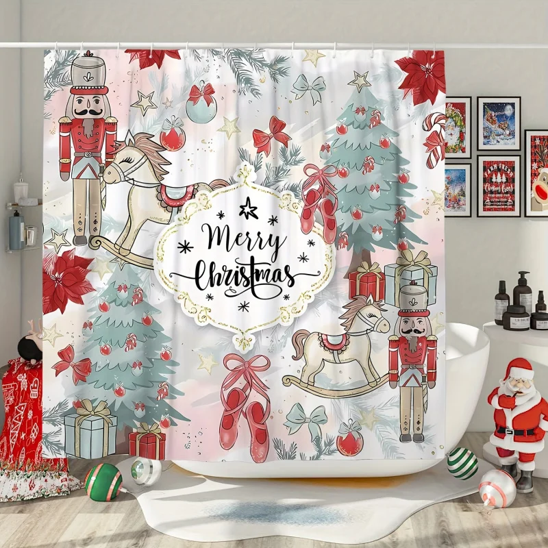 1pc Nutcracker 4kW tree, Christmas cartoon polyester 180x180cm/72''' x72'' waterproof shower curtain W