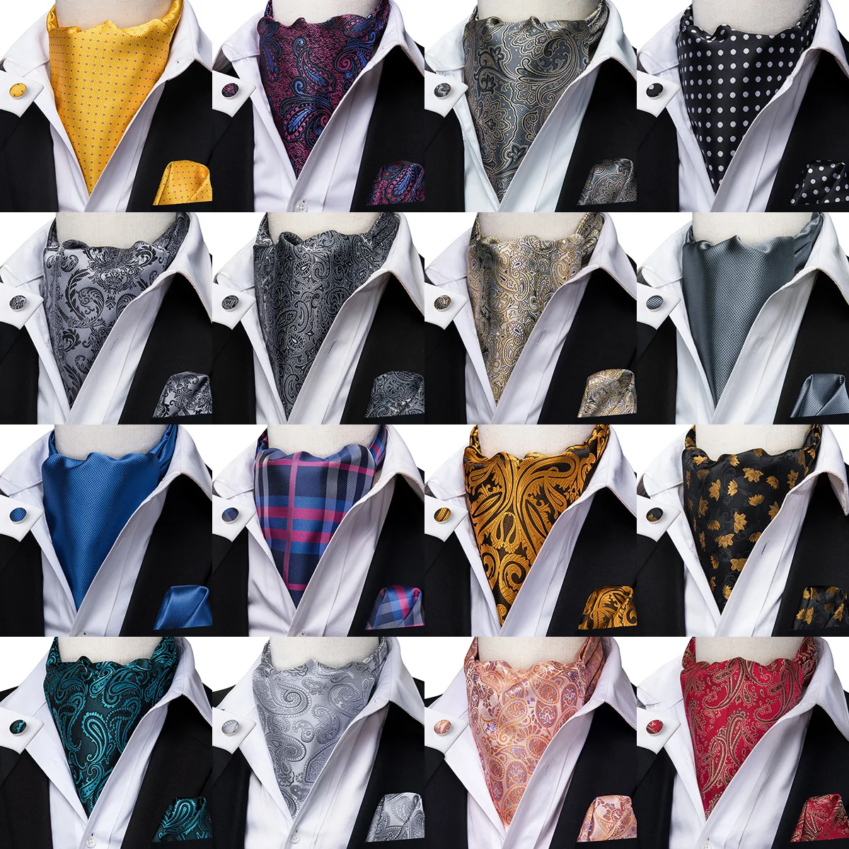 Hi-Tie Men\'s Vintage Paisley Wedding Formal Cravat Ascot Scrunch Self British style Gentleman Polyester Silk Casual Scarf Tie