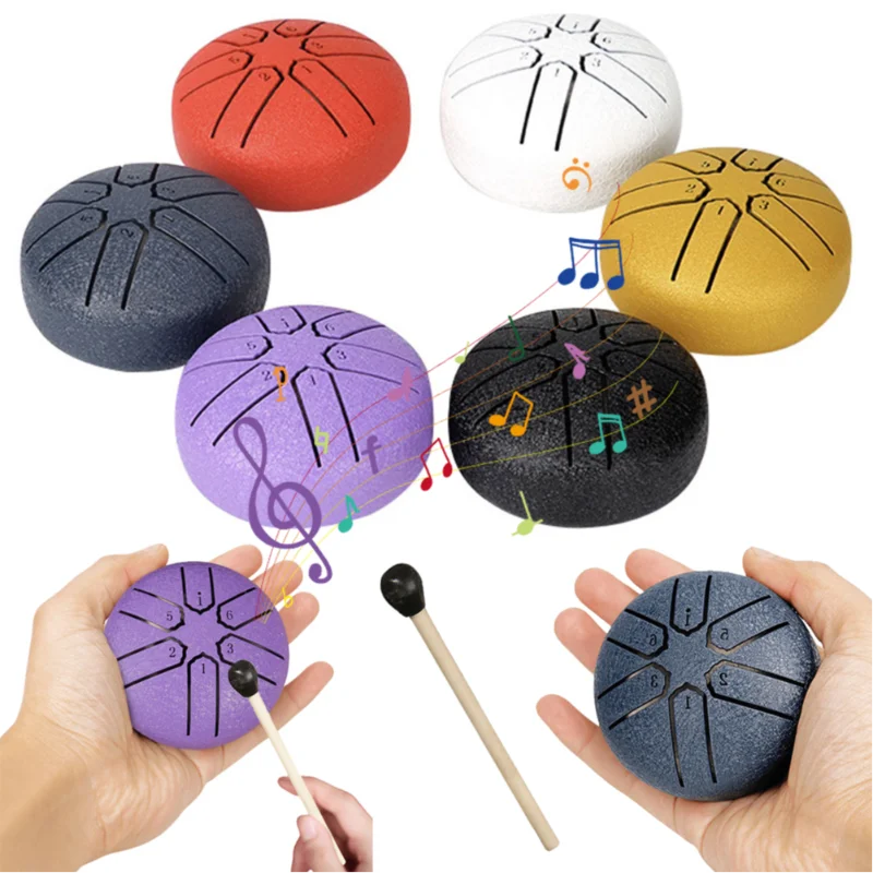 3 Inches 6 Notes Rain Drum Sound Healing Instrument Mini Handpan Drum Steel Tongue Drum Entertainment Yoga Meditation Gift