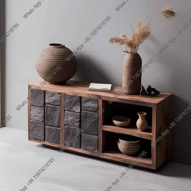 68A Wabi-sabi Tea Cabinet, Bogu Rack Tea Cabinet, Shelf Log Dining Side Cabinet