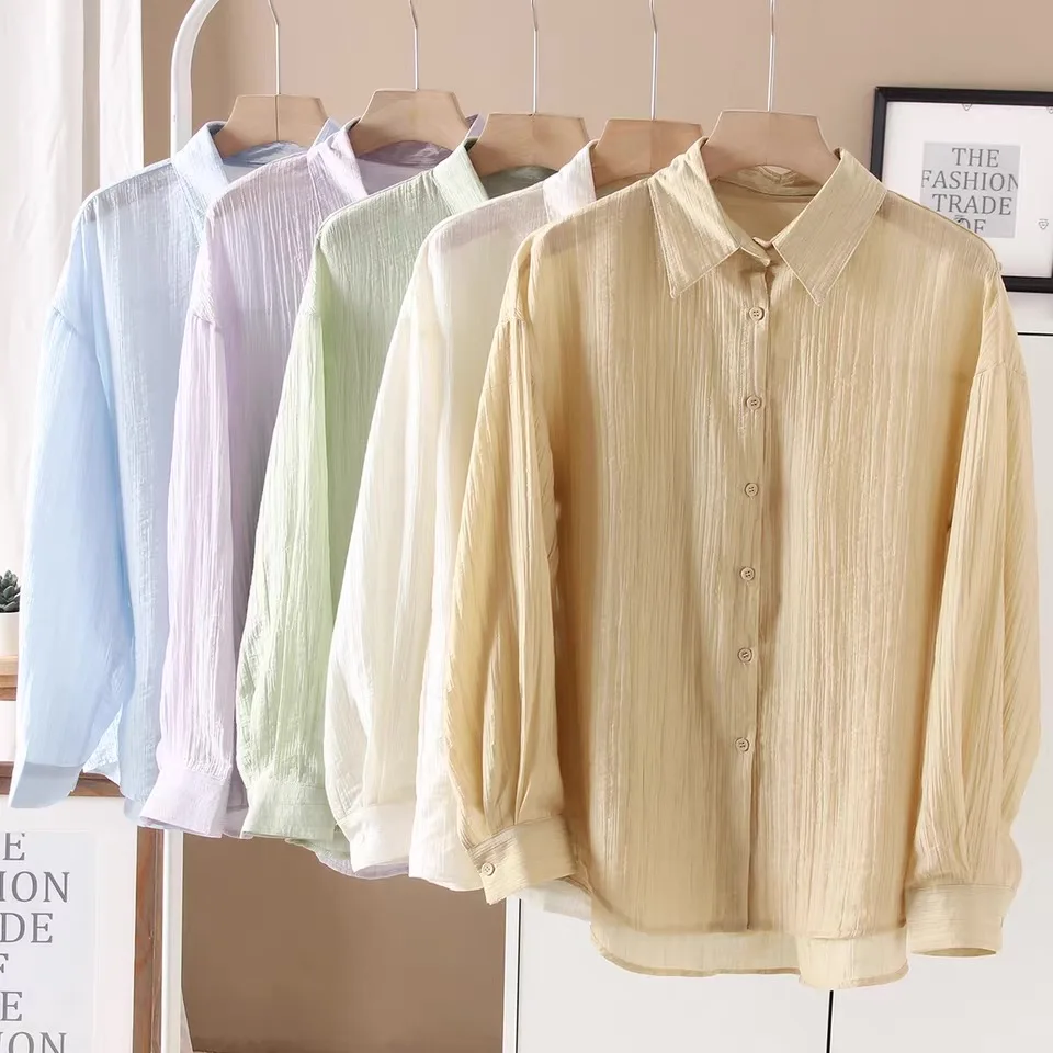 Lightweight Thin Textured Summer 2026 Loose Fit Versatile Slimming Long Sleeve Women's Sun Protection Shirt Breathable  N...