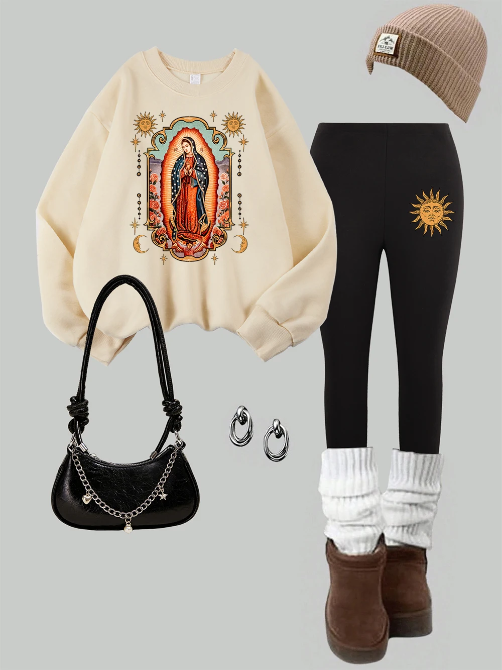 

Женская толстовка с принтом «Машеница Гваделупской», комплект леггинсов, уличная флисовая термотолстовка, брюки, зимняя женская одежда
