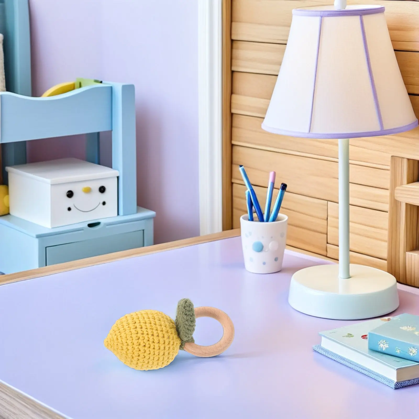 新生児用-木製ガラガラ-かぎ針編み-手作り-柔らかい素材の赤ちゃん用ハンドベル-感覚発達を促す知育玩具