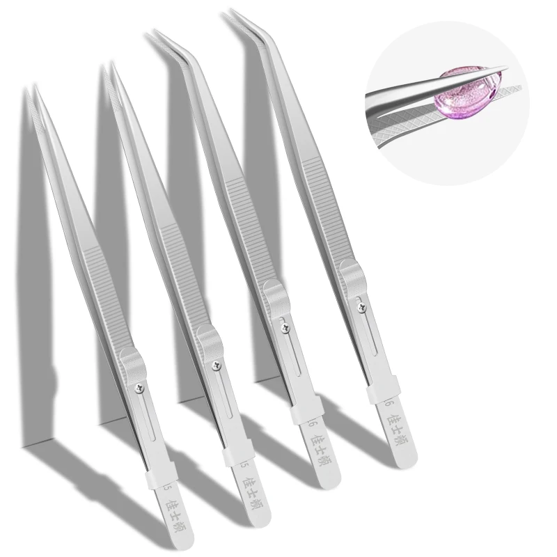 Stainless Steel Tweezers Adjustable Slide lock Antistatic Tweezers Jewelry Making Tool For Electronic Component Repair