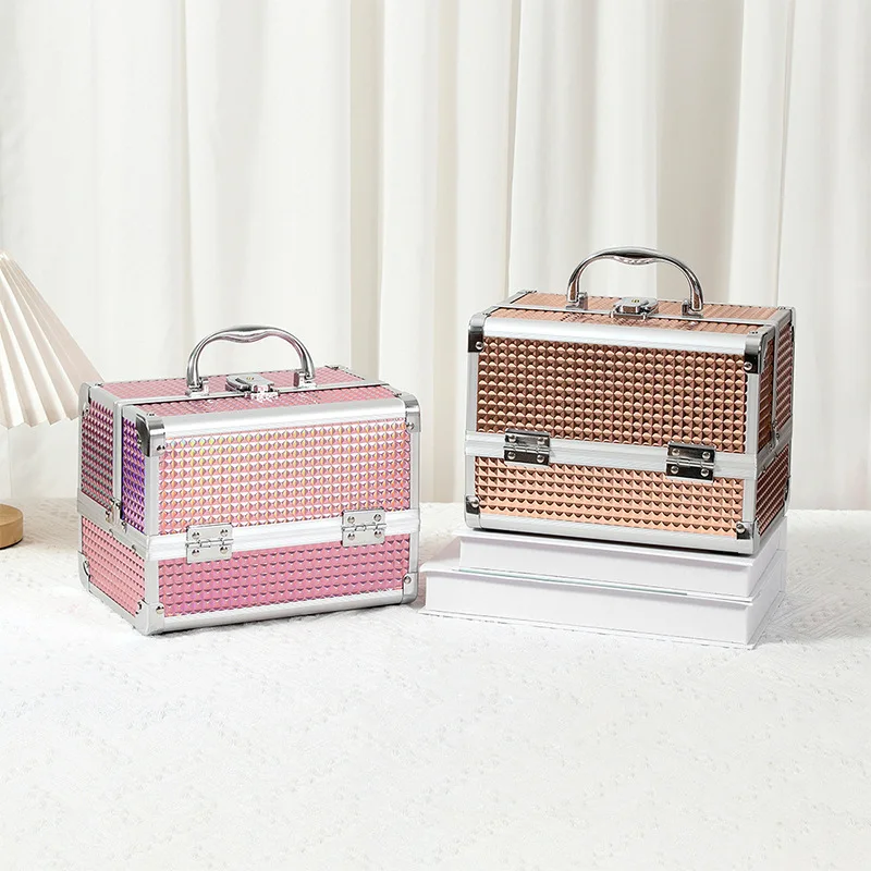 

Professional Makeup Box Aluminum Alloy Make Up Organizer Women Cosmetic Case with Mirror Travel Large Capacity Suitcase Bag