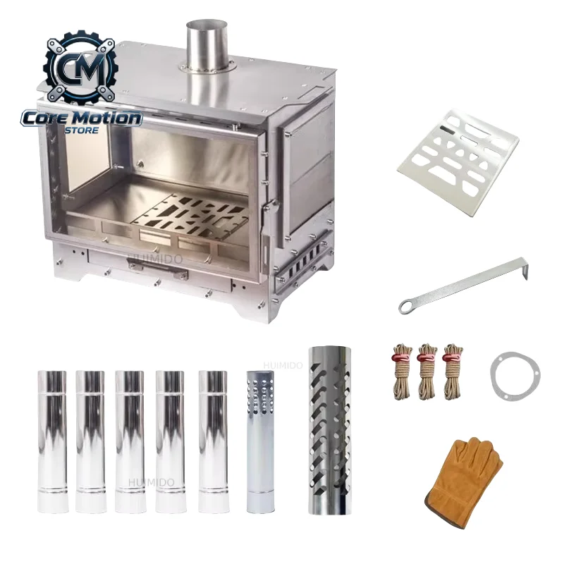 Outdoor Wood Stove Tent Heating Stainless Steel Large Fire Observation Fireplace Brazier Portable with Chimney Camping Furance