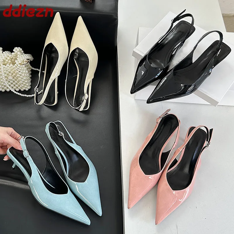 

Модные женские туфли-лодочки на низком каблуке с острым носком, женская обувь с пряжкой и ремешком, элегантные женские босоножки на каблуке на мелком каблуке