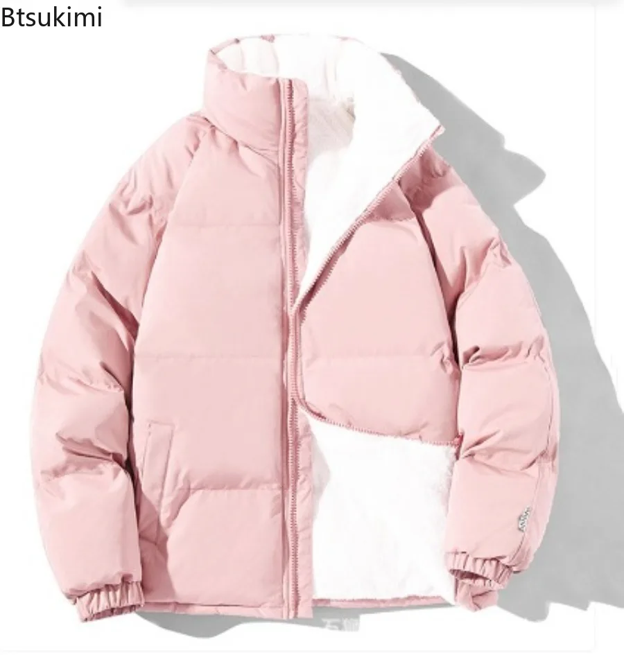 Winter Jackets 2025 Men's Casual Solid Loose Thicken Warm Parkas Coats Fashion Stand Collar Down Cotton Jackets Couple Outerwear