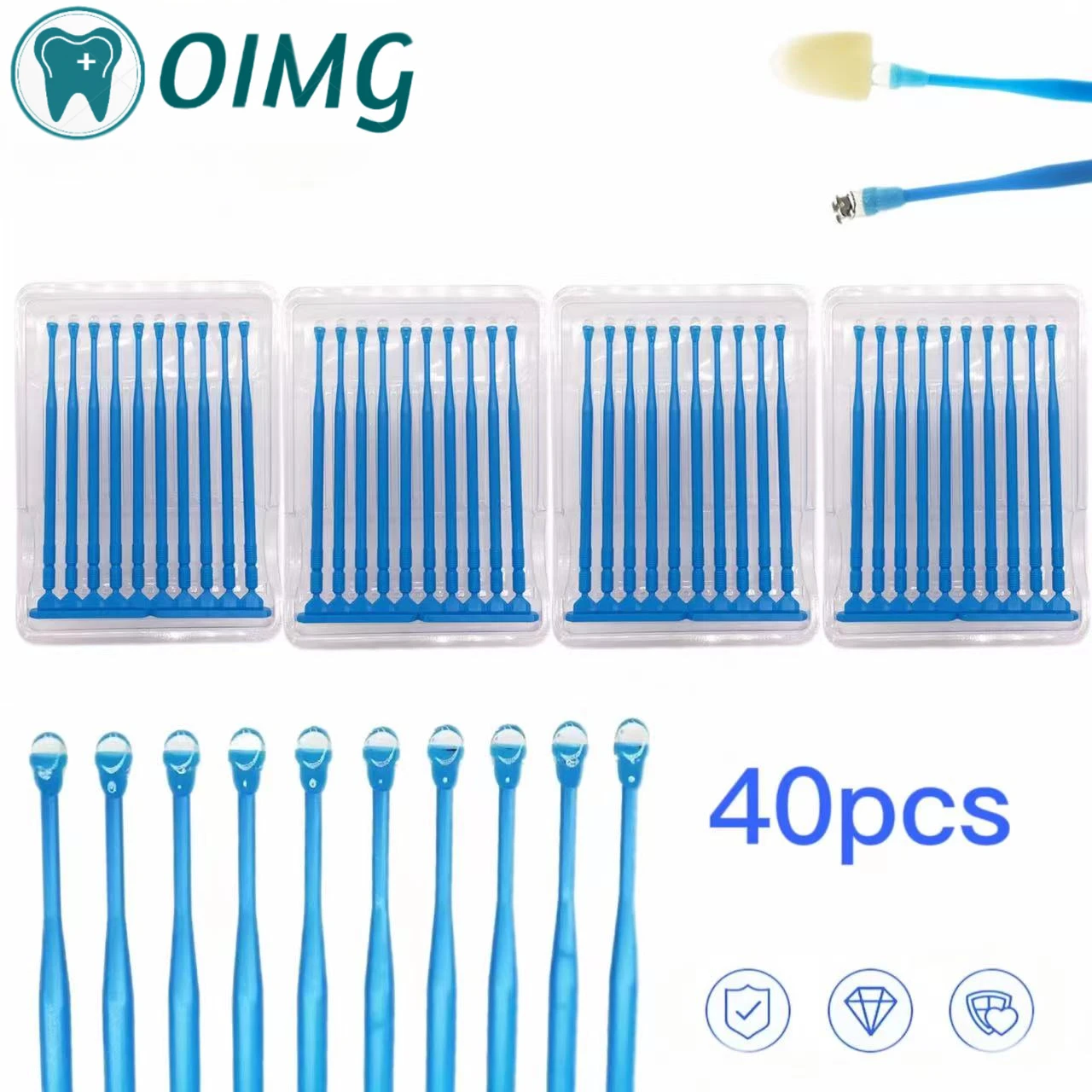 40 sztuk/worek aplikator dentystyczny kije końcówka samoprzylepna do korony zębów fornir porcelanowy jednorazowe materiały dentystyczne aplikator szczotkowy