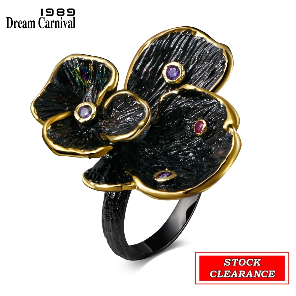 DreamCarnival1989 Great Bargain Price Baroque Women Rings Stock Clearance Limited Size and Quantity Black Gold Color