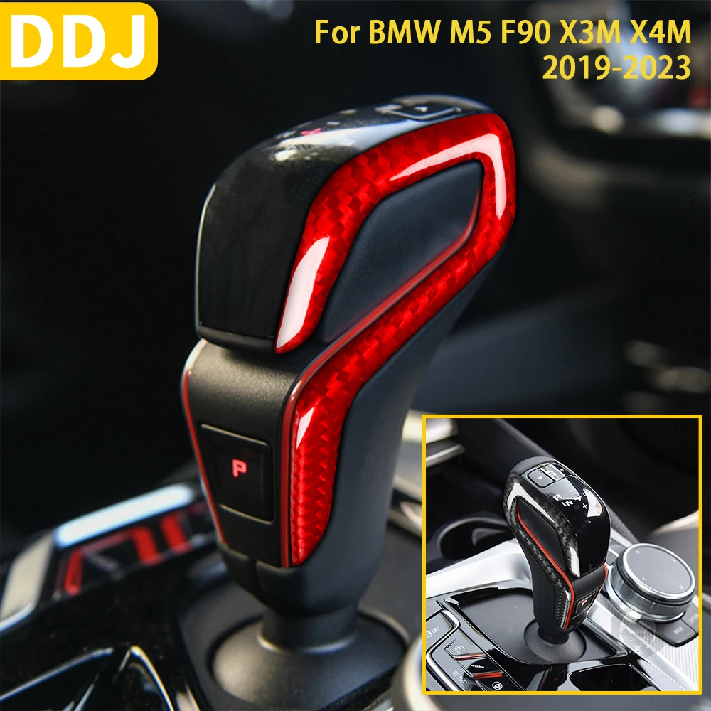 Real Carbon Fiber For BMW M5 F90 X3M X4M 2019 2020 2021 2022 2023 Accessories Car Interior Shift Gear Knob Cover Trim Decoration