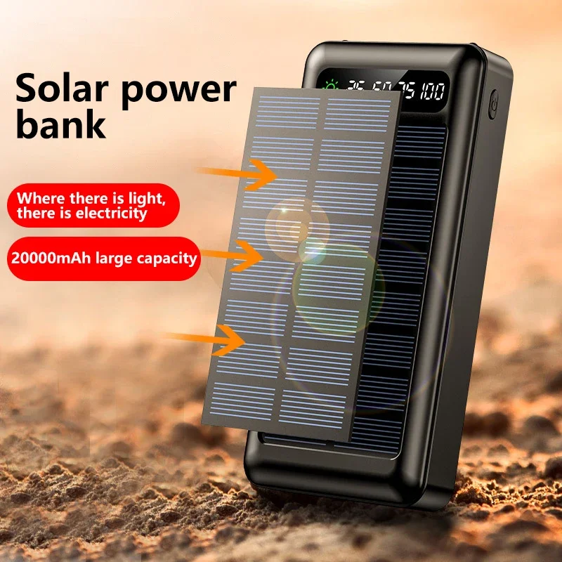 200000mAh Portable Sonar Power Bank With Cable External Battery Compatible With iPhone Samsung Solar Charger for Outdoor