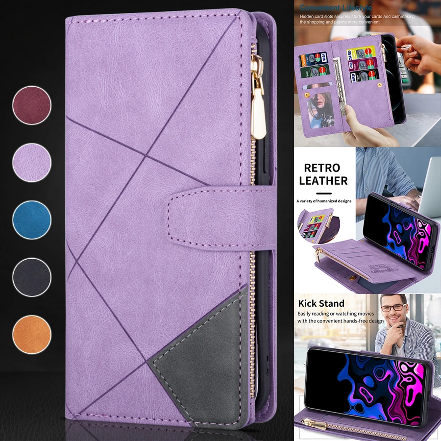 

Wallet Zipper Leather Case For Redmi 10 2022 9A 9T Note 10 10 Pro 10S 10T 9 Pro Xiaomi Poco X3 Pro GT F3 M3 M4 Pro 5G 10T 11T