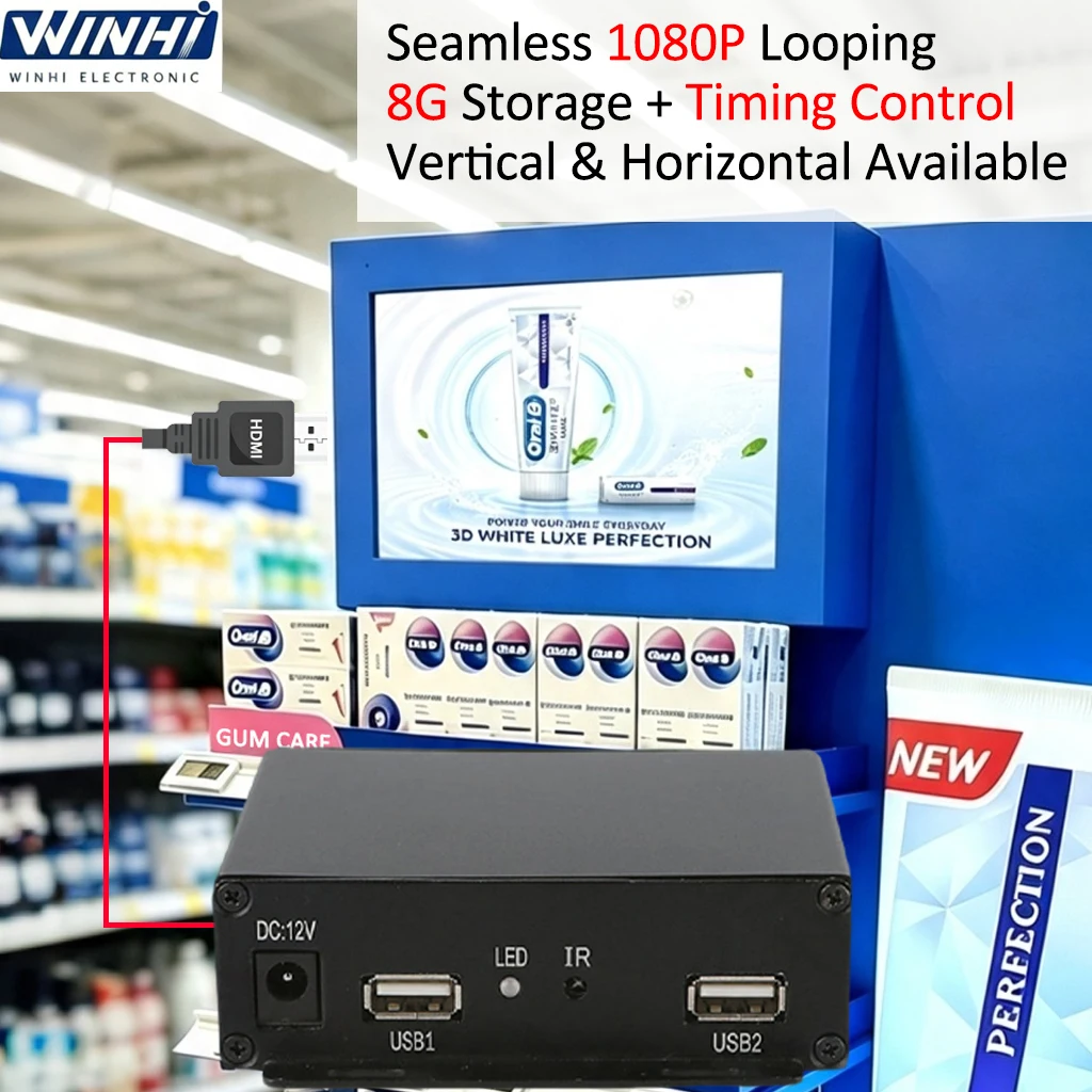 MPC1920 Media Player Box Commercial Digital Signage Player, Seamless Looping Playback, Timer Auto Power On & Off for Advertising