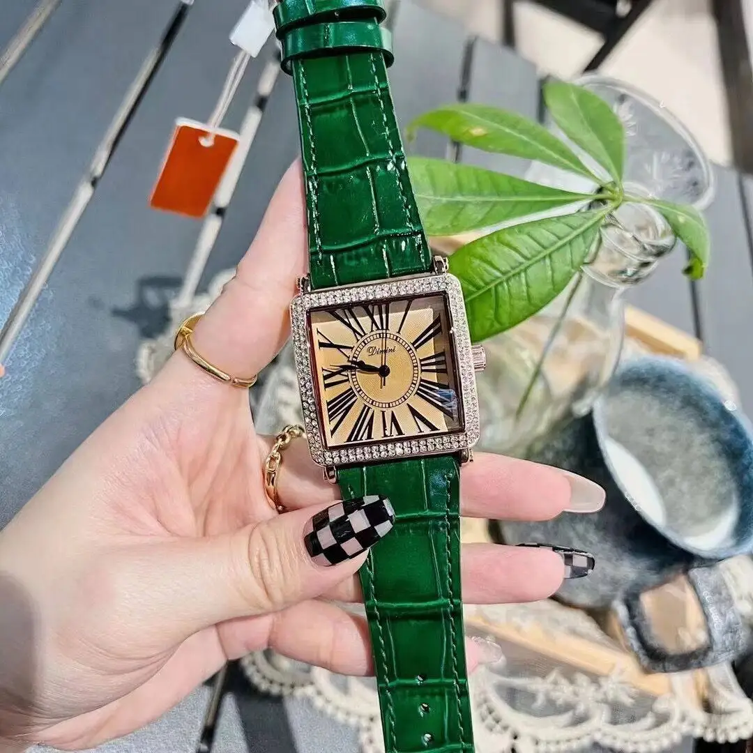 

New Square-Faced Watch With A Large Dial, Vintage Brown Leather Strap, And A Sophisticated, European-Inspired Design For Women.