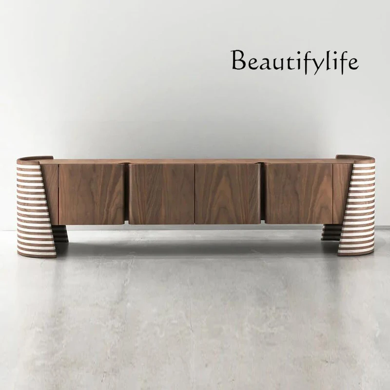 

Medieval retro light luxury creative arc solid wood TV cabinet artist home modern simple audio-visual cabinet